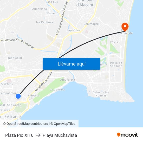 Plaza Pío XII 6 to Playa Muchavista map