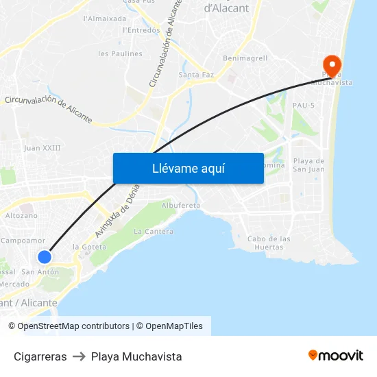 Cigarreras to Playa Muchavista map