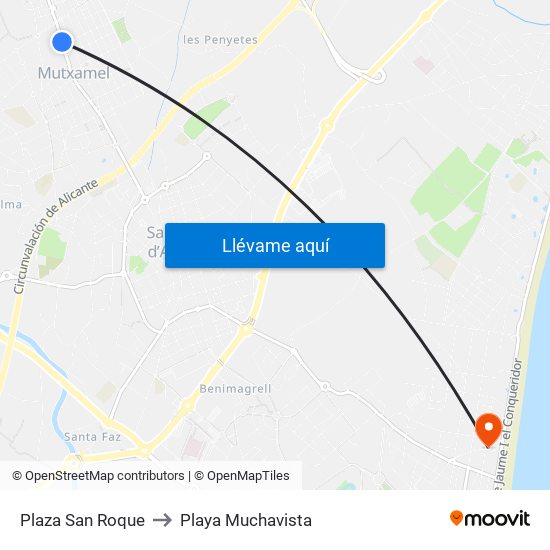 Plaza San Roque to Playa Muchavista map