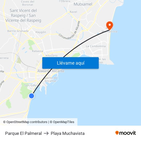 Parque El Palmeral to Playa Muchavista map