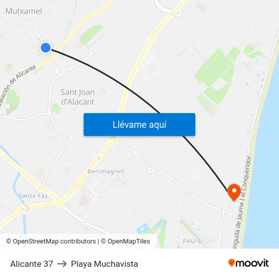 Alicante 37 to Playa Muchavista map