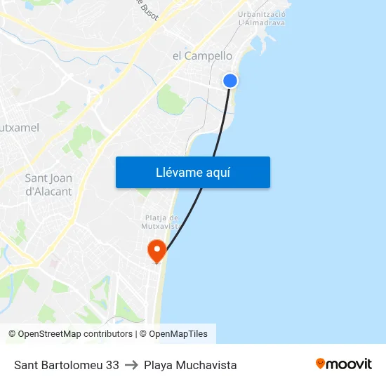 Sant Bartolomeu 33 to Playa Muchavista map