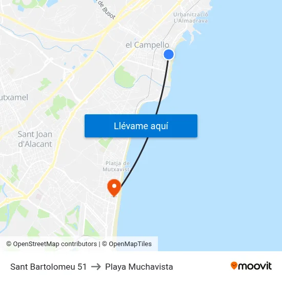 Sant Bartolomeu 51 to Playa Muchavista map