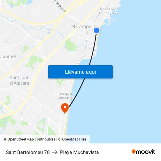 Sant Bartolomeu 78 to Playa Muchavista map