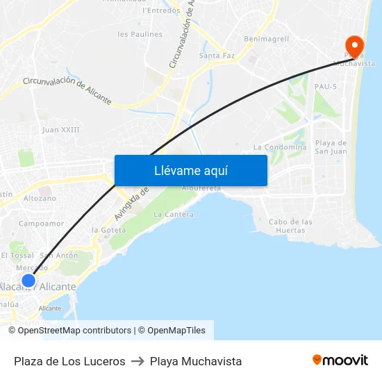 Plaza de Los Luceros to Playa Muchavista map