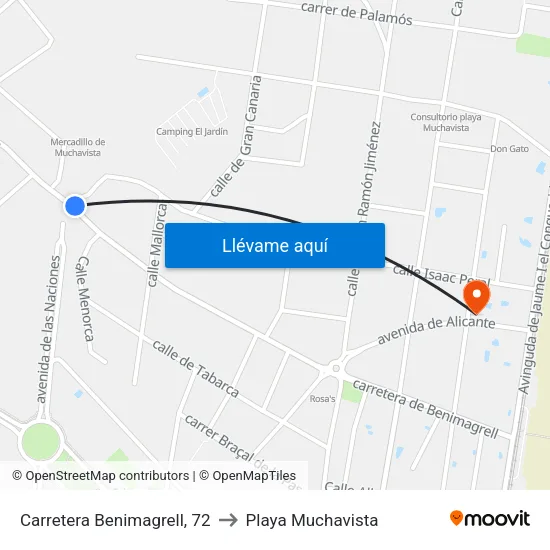Carretera Benimagrell, 72 to Playa Muchavista map