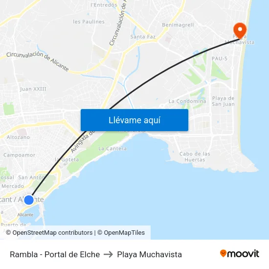 Rambla - Portal de Elche to Playa Muchavista map