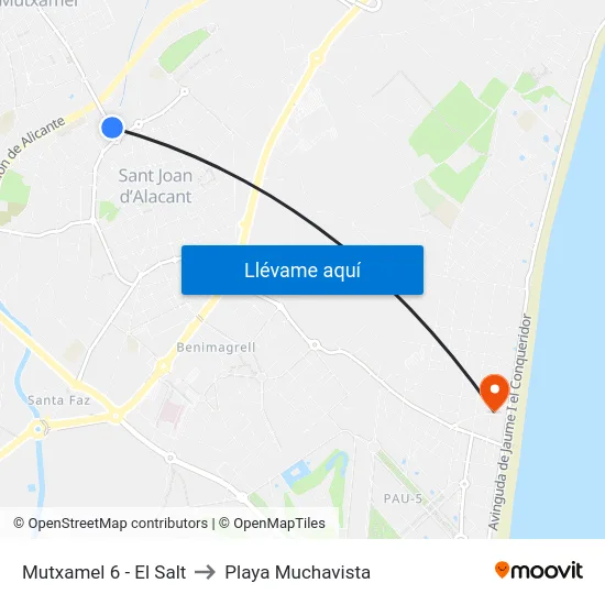 Mutxamel 6 - El Salt to Playa Muchavista map