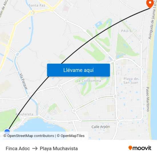 Finca Adoc to Playa Muchavista map