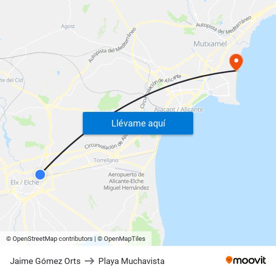 Jaime Gómez Orts to Playa Muchavista map