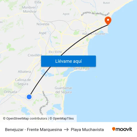 Benejuzar - Frente Marquesina to Playa Muchavista map