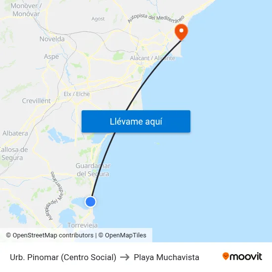 Urb. Pinomar (Centro Social) to Playa Muchavista map