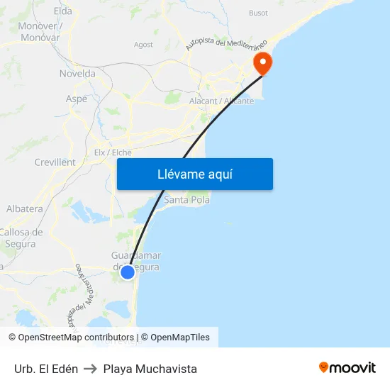 Urb. El Edén to Playa Muchavista map