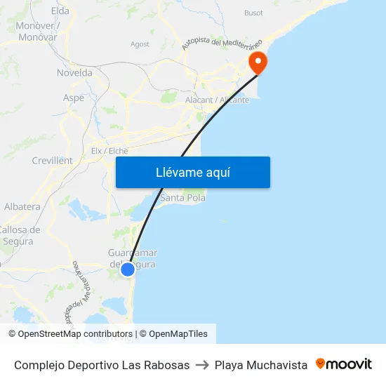 Complejo Deportivo Las Rabosas to Playa Muchavista map