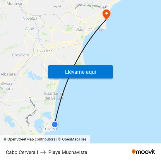 Cabo Cervera I to Playa Muchavista map