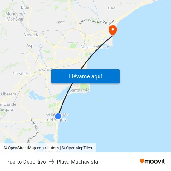 Puerto Deportivo to Playa Muchavista map