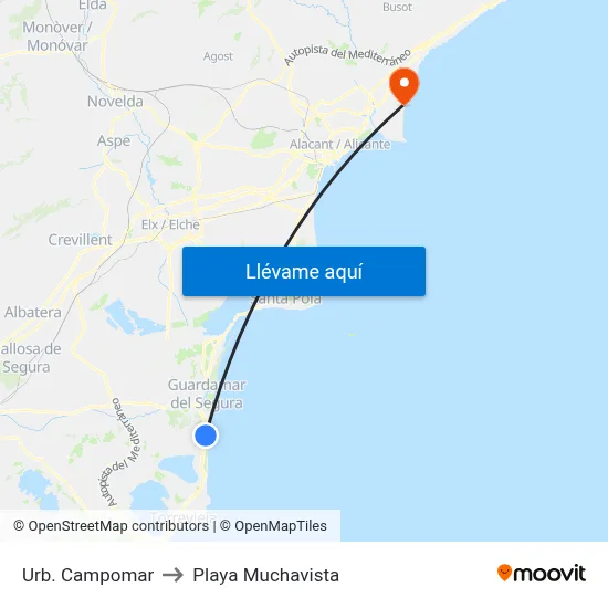 Urb. Campomar to Playa Muchavista map