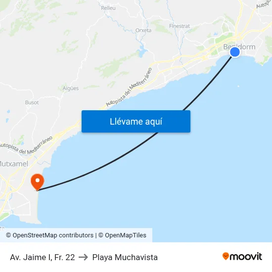 Av. Jaime I, Fr. 22 to Playa Muchavista map