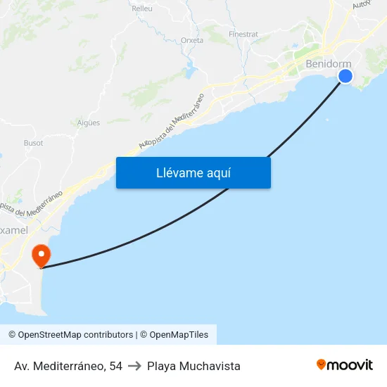 Av. Mediterráneo, 54 to Playa Muchavista map