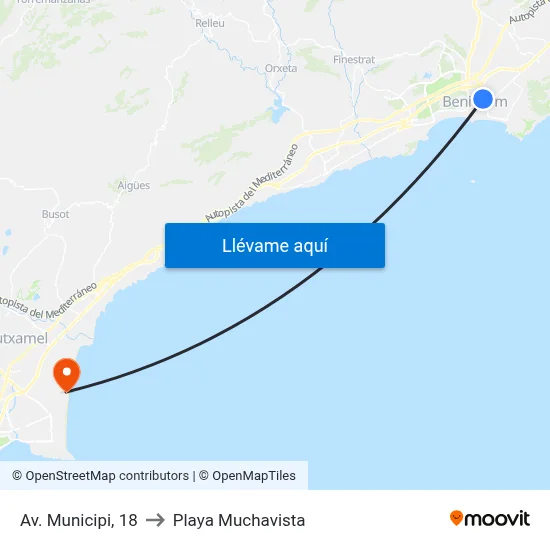 Av. Municipi, 18 to Playa Muchavista map