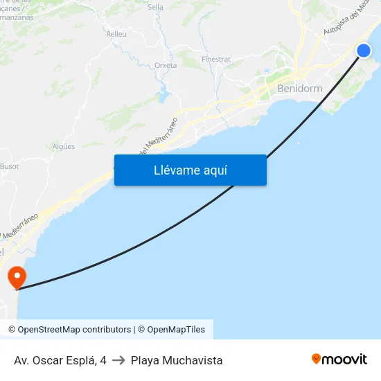 Av. Oscar Esplá, 4 to Playa Muchavista map