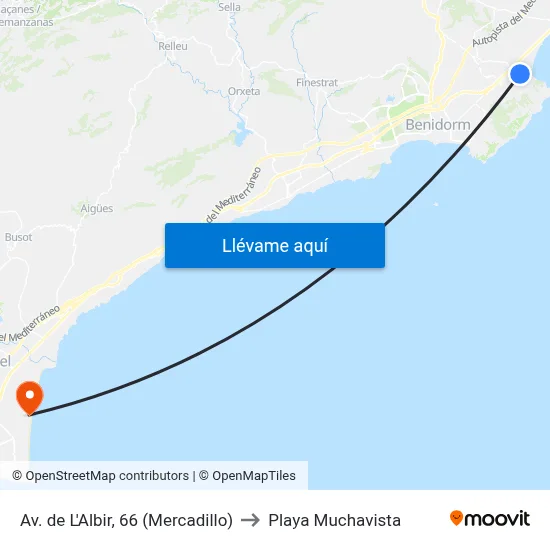 Av. de L'Albir, 66 (Mercadillo) to Playa Muchavista map