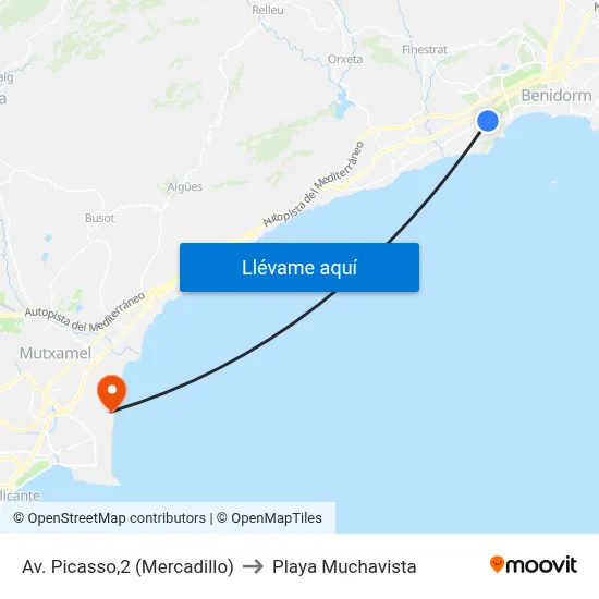 Av. Picasso,2 (Mercadillo) to Playa Muchavista map