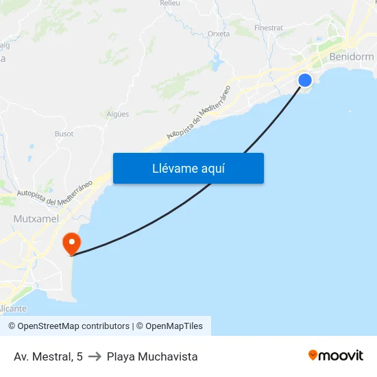Av. Mestral, 5 to Playa Muchavista map