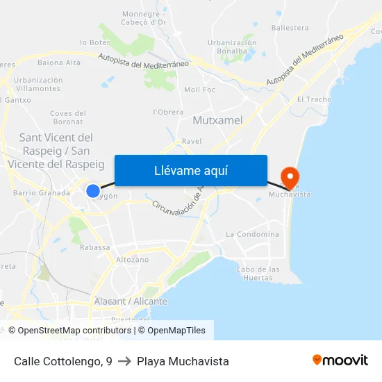 Calle Cottolengo, 9 to Playa Muchavista map