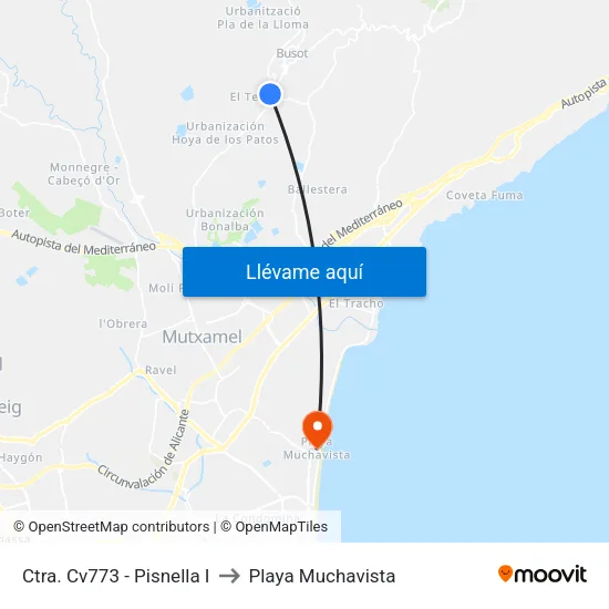 Ctra. Cv773 - Pisnella I to Playa Muchavista map