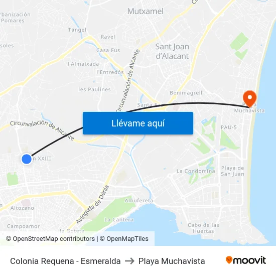Colonia Requena - Esmeralda to Playa Muchavista map
