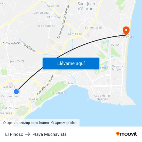 El Pinoso to Playa Muchavista map