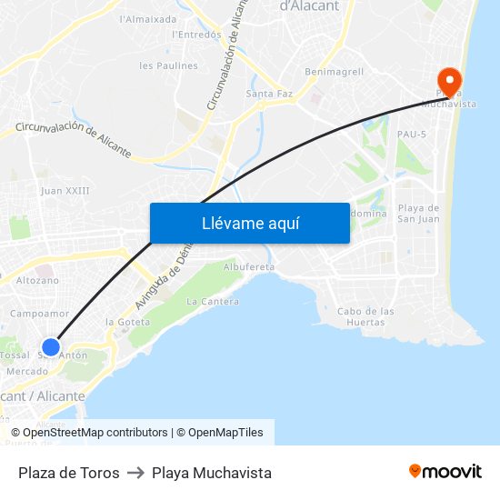 Plaza de Toros to Playa Muchavista map