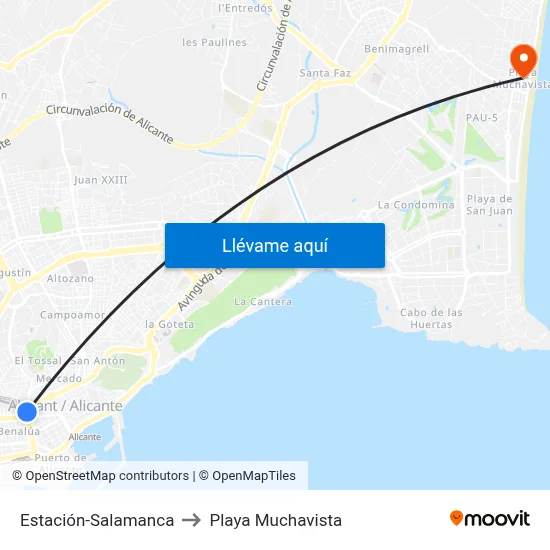 Estación-Salamanca to Playa Muchavista map