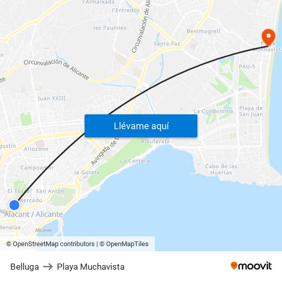 Belluga to Playa Muchavista map