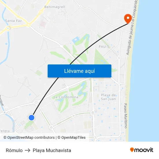 Rómulo to Playa Muchavista map