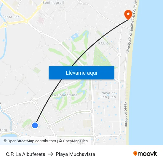 C.P. La Albufereta to Playa Muchavista map