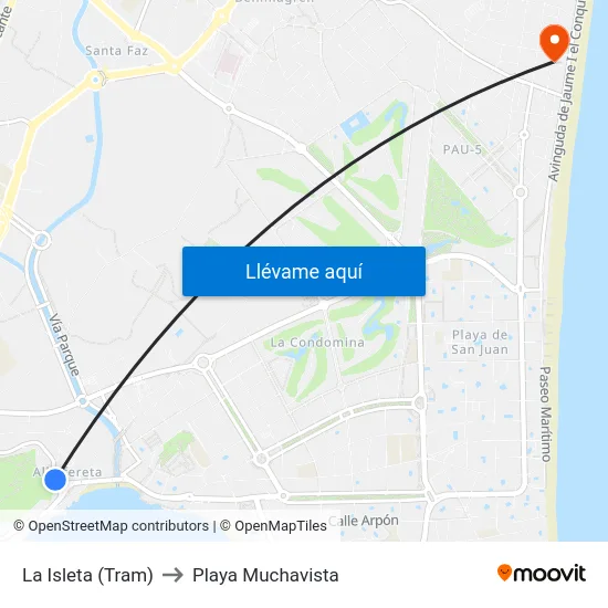 La Isleta (Tram) to Playa Muchavista map