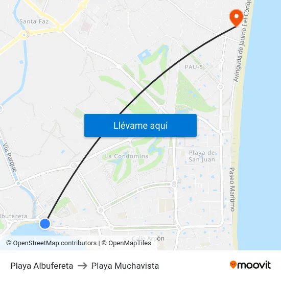 Playa Albufereta to Playa Muchavista map