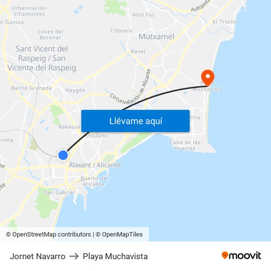 Jornet Navarro to Playa Muchavista map