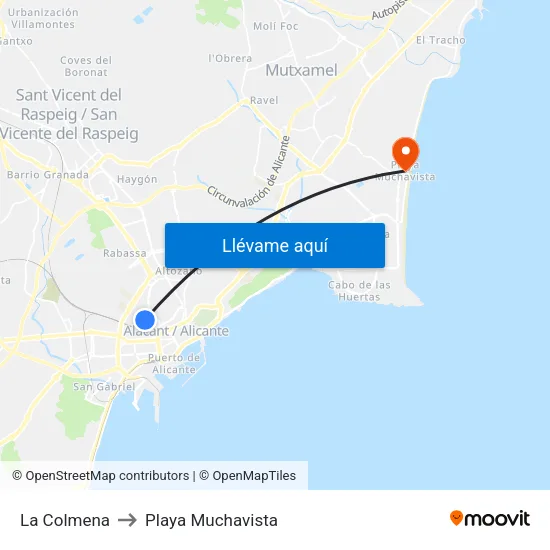 La Colmena to Playa Muchavista map