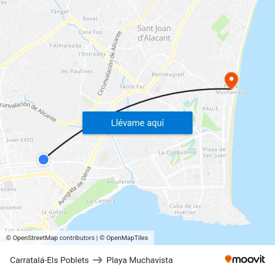 Carratalá-Els Poblets to Playa Muchavista map