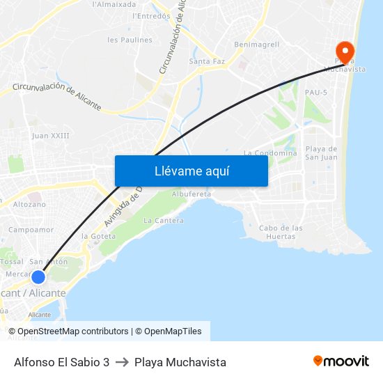 Alfonso El Sabio 3 to Playa Muchavista map