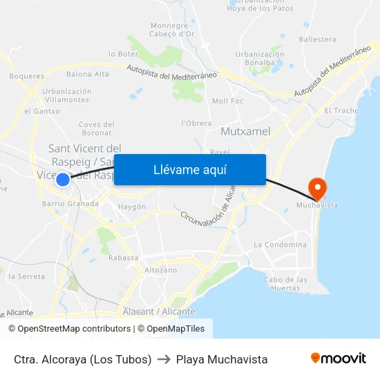 Ctra. Alcoraya (Los Tubos) to Playa Muchavista map