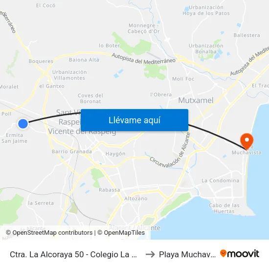 Ctra. La Alcoraya 50 - Colegio La Cañada to Playa Muchavista map