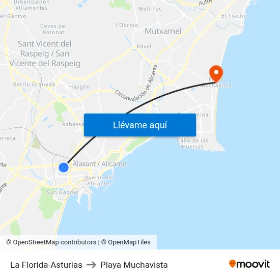 La Florida-Asturias to Playa Muchavista map