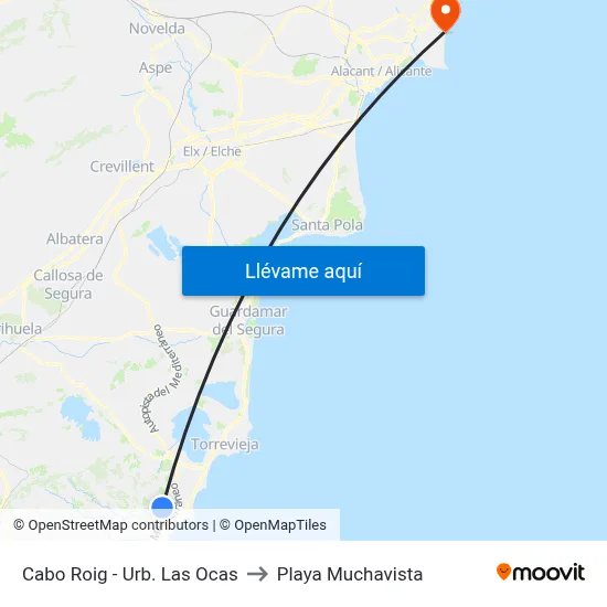 Cabo Roig - Urb. Las Ocas to Playa Muchavista map