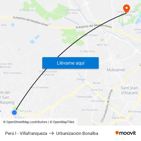 Perú I - Villafranqueza to Urbanización Bonalba map