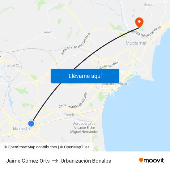 Jaime Gómez Orts to Urbanización Bonalba map