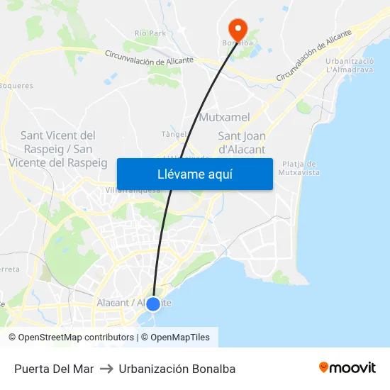 Puerta Del Mar to Urbanización Bonalba map